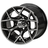 22x11.00-12 Black Trail Tires on Black/Machined Ninja Golf Cart Wheels
