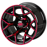 23x10.50-12 Black Trail II Tires on Black/Red Ninja Golf Cart Wheels