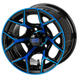23x10.50-12 Black Trail II Tires on Black/Blue Ninja Golf Cart Wheels