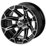 23x10.50-12 Black Trail II Tires on Black/Machined Viking Golf Cart Wheels