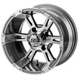 23x10.50-12 Black Trail II Tires on Gun Metal Gray/Machined Raptor Golf Cart Wheels