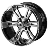 23x10.50-12 Black Trail II Tires on Black/Machined Raptor Golf Cart Wheels