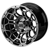 23x10.50-12 Black Trail II Tires on Black/Machined Hercules Golf Cart Wheels