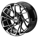 23x10.50-12 Black Trail II Tires on Black/Machined Stinger Golf Cart Wheels