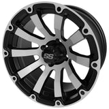 23x10.50-12 Black Trail II Tires on Black/Machined Beast Golf Cart Wheels