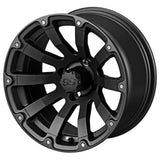 23x10.50-12 Black Trail II Tires on Matte Black Beast Golf Cart Wheels