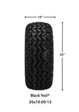 20x10.00-12 Black Trail Tires on Black/Red Warlock Golf Cart Wheels