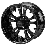 18x9.50-10 Black Trail Tires on Gloss Black Warlock Golf Cart Wheels