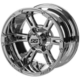 23x10.50-12 Black Trail II Tires on Mirror Raptor Golf Cart Wheels
