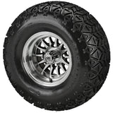 22x11.00-10 Black Trail II Tires on Black/Machined 14-Spoke Golf Cart Wheels