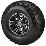 22x11.00-10 Black Trail II Tires on Black/Machined Yukon Golf Cart Wheels