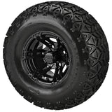 22x11.00-10 Black Trail II Tires on Gloss Black Yukon Golf Cart Wheels