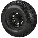 22x11.00-10 Black Trail II Tires on Matte Black Yukon Golf Cart Wheels