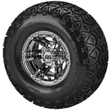 22x11.00-10 Black Trail II Tires on Mirror Yukon Golf Cart Wheels