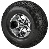 22x11.00-10 Black Trail II Tires on Black/Machined Maltese Cross Golf Cart Wheels