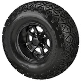 22x11.00-10 Black Trail II Tires on Matte Black Maltese Cross Golf Cart Wheels