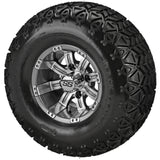 22x11.00-10 Black Trail II Tires on Gun Metal Gray/Machined Casino Golf Cart Wheels