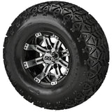 22x11.00-10 Black Trail II Tires on Black/Machined Casino Golf Cart Wheels