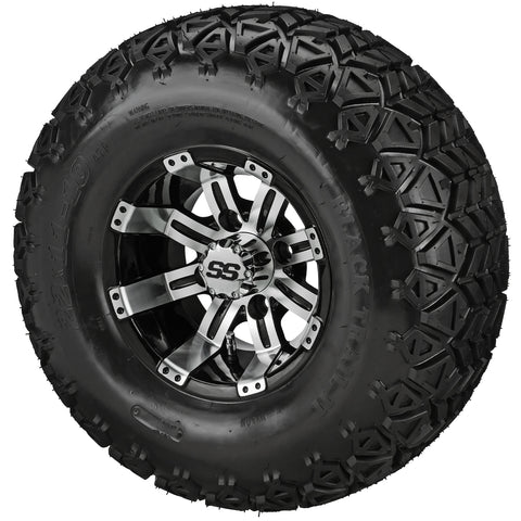 22x11.00-10 Black Trail II Tires on Black/Machined Casino Golf Cart Wheels