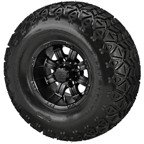 22x11.00-10 Black Trail II Tires on Matte Black Casino Golf Cart Wheels