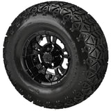 22x11.00-10 Black Trail II Tires on Gloss Black Warlock Golf Cart Wheels