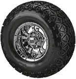 22x11.00-10 Black Trail II Tires on Mirror Warlock Golf Cart Wheels
