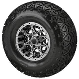 22x11.00-10 Black Trail II Tires on Black/Machined Revenge Golf Cart Wheels with Color Inserts