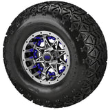 22x11.00-10 Black Trail II Tires on Black/Machined Revenge Golf Cart Wheels with Color Inserts
