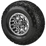 22x11.00-10 Black Trail II Tires on Black/Machined Revenge Golf Cart Wheels with Color Inserts