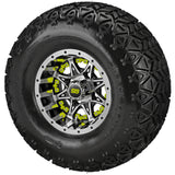 22x11.00-10 Black Trail II Tires on Black/Machined Revenge Golf Cart Wheels with Color Inserts