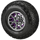22x11.00-10 Black Trail II Tires on Black/Machined Revenge Golf Cart Wheels with Color Inserts