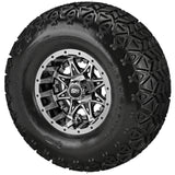22x11.00-10 Black Trail II Tires on Black/Machined Revenge Golf Cart Wheels with Color Inserts
