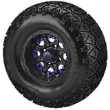 22x11.00-10 Black Trail II Tires on Matte Black Revenge Golf Cart Wheels with Color Inserts