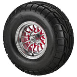 22x10.00-10 LSI Elite A/T Tires on Red/Machined 14-Spoke Golf Cart Wheels