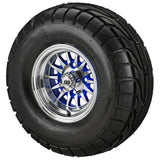22x10.00-10 LSI Elite A/T Tires on Blue/Machined 14-Spoke Golf Cart Wheels