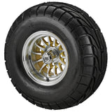 22x10.00-10 LSI Elite A/T Tires on Gold/Machined 14-Spoke Golf Cart Wheels