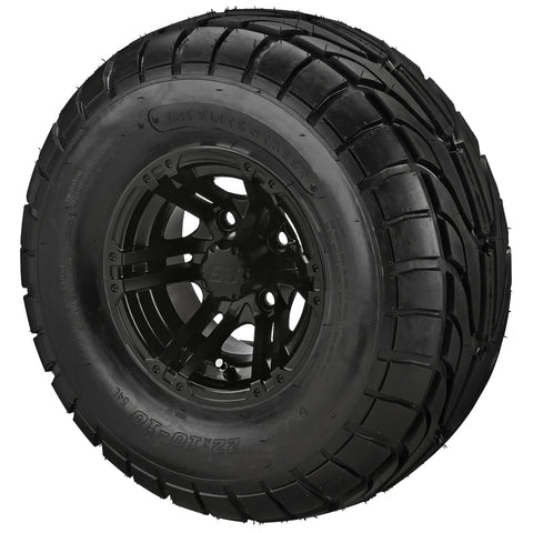 22x10.00-10 LSI Elite A/T Tires on Matte Black Yukon Golf Cart Wheels