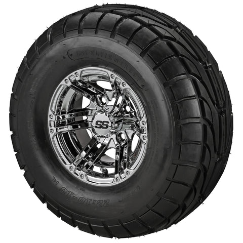 22x10.00-10 LSI Elite A/T Tires on Mirror Yukon Golf Cart Wheels