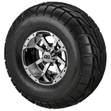 22x10.00-10 LSI Elite A/T Tires on Black/Machined Maltese Cross Golf Cart Wheels