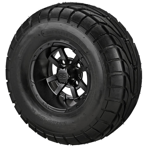22x10.00-10 LSI Elite A/T Tires on Matte Black Maltese Cross Golf Cart Wheels