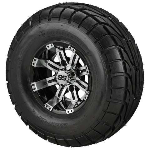 22x10.00-10 LSI Elite A/T Tires on Black/Machined Casino Golf Cart Wheels
