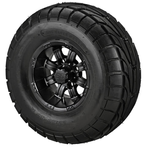 22x10.00-10 LSI Elite A/T Tires on Matte Black Casino Golf Cart Wheels