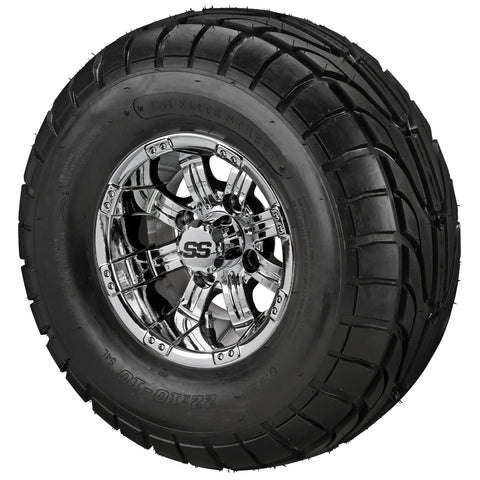 22x10.00-10 LSI Elite A/T Tires on Mirror Casino Golf Cart Wheels