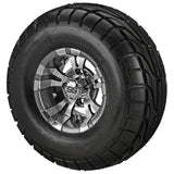 22x10.00-10 LSI Elite A/T Tires on Gun Metal Gray/Machined Warlock Golf Cart Wheels
