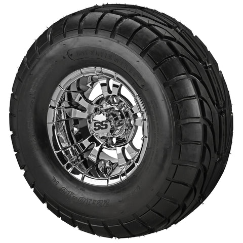 22x10.00-10 LSI Elite A/T Tires on Mirror Warlock Golf Cart Wheels