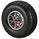 22x10.00-10 LSI Elite A/T Tires on Black/Machined Revenge Golf Cart Wheels with Color Inserts