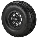22x10.00-10 LSI Elite A/T Tires on Matte Black Revenge Golf Cart Wheels with Color Inserts