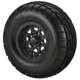 22x10.00-10 LSI Elite A/T Tires on Matte Black Revenge Golf Cart Wheels with Color Inserts
