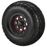 22x10.00-10 LSI Elite A/T Tires on Matte Black Revenge Golf Cart Wheels with Color Inserts