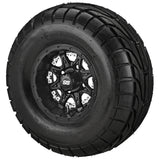 22x10.00-10 LSI Elite A/T Tires on Matte Black Revenge Golf Cart Wheels with Color Inserts